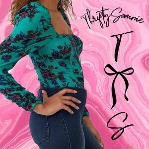 NWT FREE PEOPLE SMALL Floral Green Women's Top Hilary